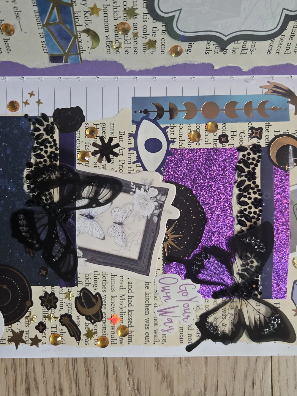Hand Embellished Black Cat Journal & Scrapbook Kit | Celestial Purple